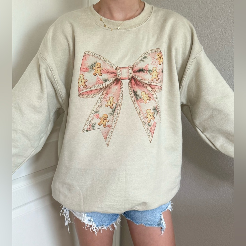 Gingerbread Bow Coquette Christmas Crewneck Sweatshirt Holiday Sweater